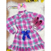 Conjunto Meninas Junino Camisa Rosa Com Mini Saia Xadrez