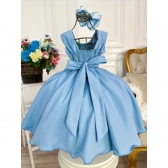 Vestido Infantil Frozen Aplique Laço Luxo Festa de Princesas