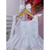 Vestido infantil Branco Strass no Busto Estrelas e Laço Damas - branco