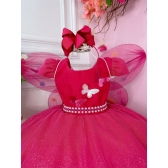 Vestido Infantil Pink Aplique de Borboletas C/ Glitter