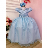 Vestido Infantil Damas Honra Casamento Azul C/ Renda Pérola