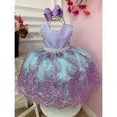 Vestido Infantil Ariel Princesa C/ Renda e Cinto de Pérolas