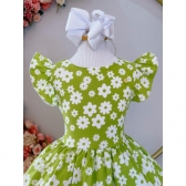 Vestido Infantil Primavera Verão Verde Lima C/ Margaridas