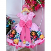 Vestido Infantil Casa Mágica da Gabby Rosa Luxo Corações - Rosa