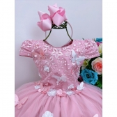 Vestido Infantil Rose Renda C/ Aplique e Borboletas Flores