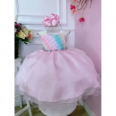 Vestido Infantil Chuva de Amor Arco Irís Peito Nervura