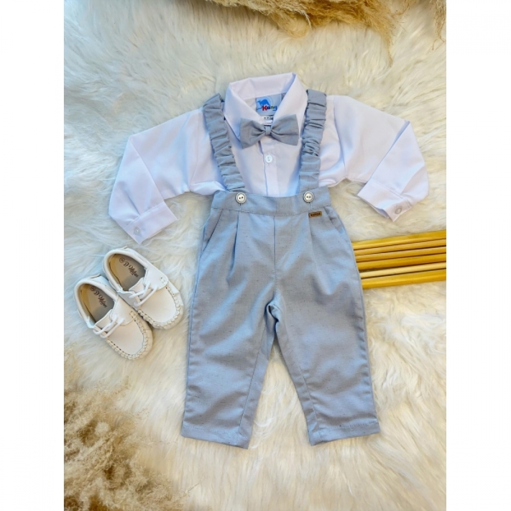Conjunto Social Bebê C/ Camisa Calça Gravata e Susp. Azul