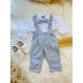 Conjunto Social Bebê C/ Camisa Calça Gravata e Susp. Azul