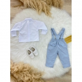 Conjunto Social Bebê C/ Camisa Calça Gravata e Susp. Azul