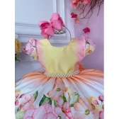 Vestido Infantil Colorido Jardim das Flores C/ Cinto Pérolas