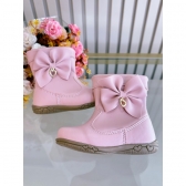 Botinha Infantil Rosa Laço e Pinjente Com Zíper Super Luxo