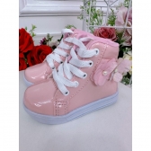 Coturno Infantil Rosa Verniz C/ Cadarço Florzinha Borboleta