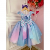 Vestido Infantil Sereia Colorido C/ Cinto de Pérolas Strass