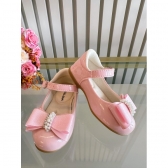 Sapatinho Rosa Verniz Aplique de Lacinho e Strass Glitter