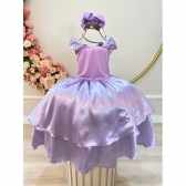 Fantasia Infantil Lilás Princesas Sofia e Rapunzel Festas