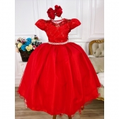 Vestido Infantil Vermelho Damas Honra Casamento Renda Pérola