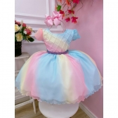 Vestido Infantil Chuva de Amor Bênçãos Com Cinto de Pérolas