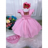 Vestido Bebê Meses Rosa Chiclete C/ Calcinha Bunda Rica