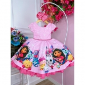 Vestido Infantil Casa Mágica da Gabby Rosa Luxo Corações - Rosa