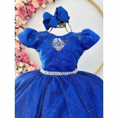 Vestido Infantil Azul Royal Dama Honra Casamento C/ Renda