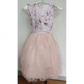 Vestido Infantil Salmão Florido Peito Strass Princesas