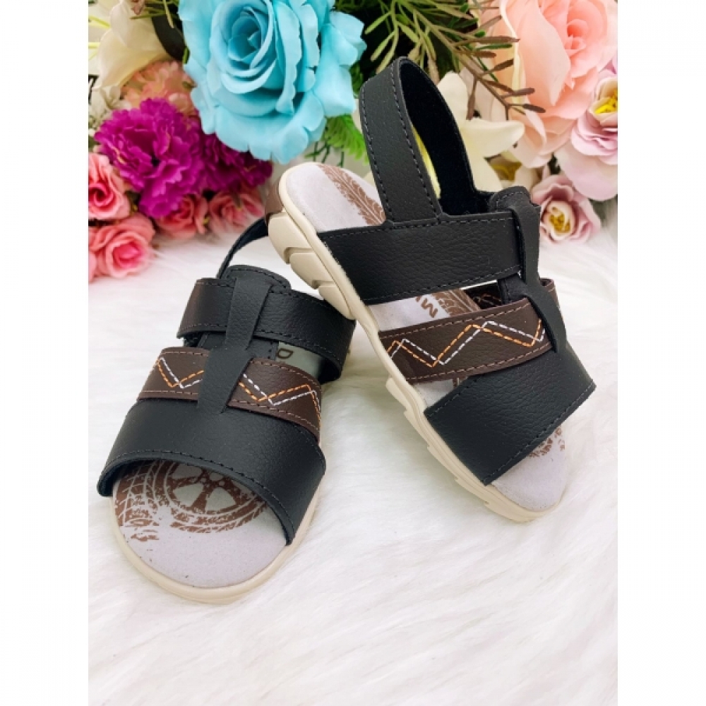 Sandália Frisada Preto e Café Com Velcro Príncipes