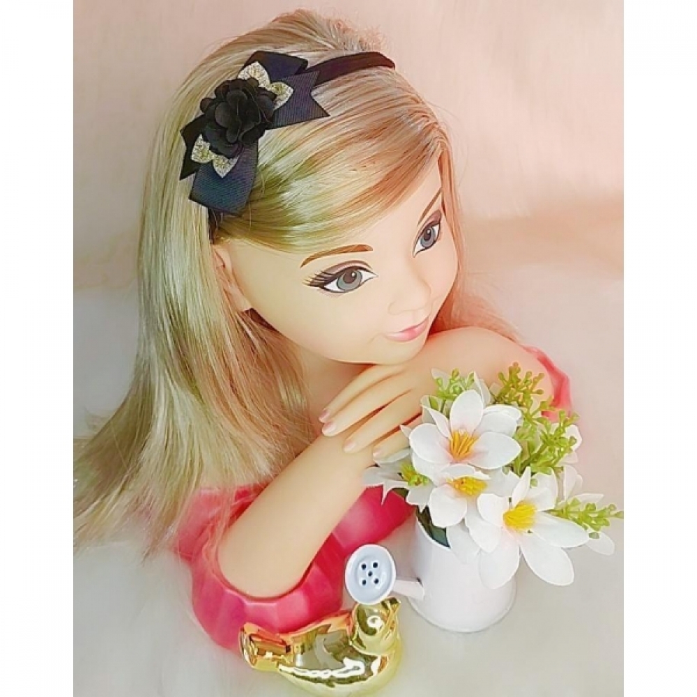 Faixinha de Cabelo Bebê Aplique de Flor Dourada Várias Cores - Preto