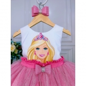 Vestido Infantil Princesa Barbie Com Laço e Glitter
