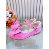Sapatinho Rosa Chiclete Verniz Luxo Com Lacinho e Strass - Rosa Chiclete