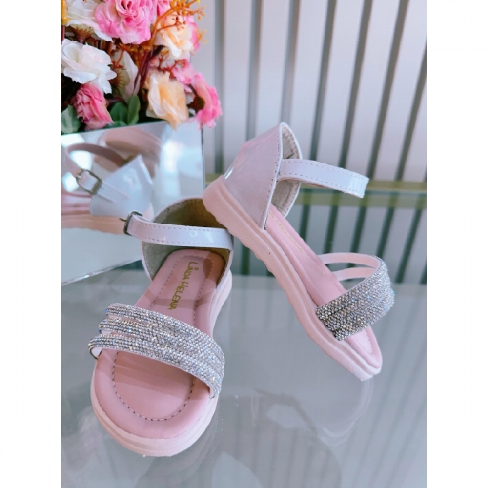 Sandália Infantil Branca Verniz Com Brilho Strass Luxo