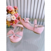 Sapatinho Rosa Verniz Aplique de Lacinho Com Strass Luxo