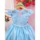 Vestido Infantil Damas Honra Casamento Azul C/ Renda Pérola