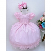 Vestido Infantil Rosa Com Cinto de Pérolas Luxo