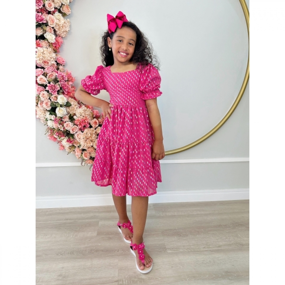 Vestido Infantil Primavera Verão Pink C/ Riscos Coloridos