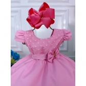 Vestido Bebê Meses Rosa Chiclete C/ Calcinha Bunda Rica