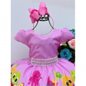 Vestido Infantil Baby Shark Luxo Cinto Pérolas e Strass Festas