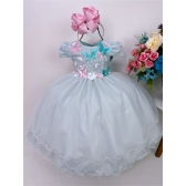 Vestido Infantil Verde C/ Renda de Aplique Borboletas Flores