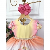 Vestido Infantil Colorido Jardim das Flores C/ Cinto Pérolas