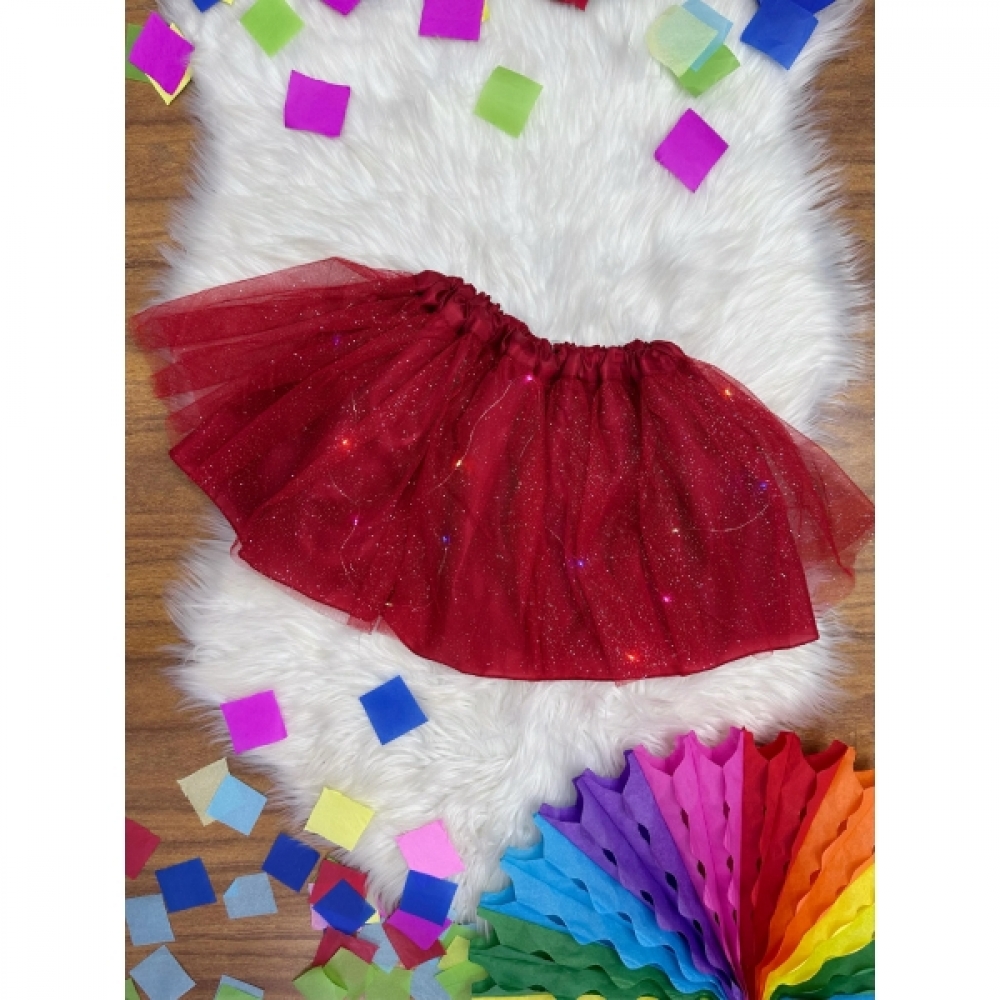 Saia de Tule Infantil Coloridos Com Glitter e Leds - Marsala