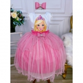 Vestido Infantil Princesa Barbie Com Laço e Glitter