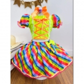 Conjunto Meninas Junino Cropped Verde Neon Com Saia Colorida