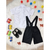 Conjunto Social Camisa Gravata Short Com Suspensório Preto - Preto