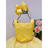 Vestido Infantil Amarelo Bolinhas Aplique Festa Strass Luxo