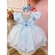 Vestido Infantil Azul Claro C/ Apliques Borboletas e Flores - Azul Claro