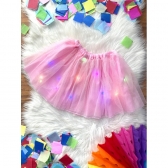 Saia de Tule Infantil Coloridos Com Glitter e Leds - Rosa Claro