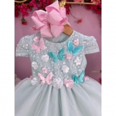 Vestido Infantil Verde C/ Renda de Aplique Flores Borboletas