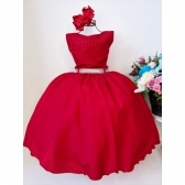 Vestido Infantil Vermelho C/ Peito e Cinto Strass Princesas