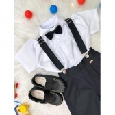 Conjunto Social Camisa Gravata Short Com Suspensório Preto - Preto
