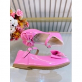Sapatinho Rosa Chiclete Verniz Luxo Com Lacinho e Strass - Rosa Chiclete