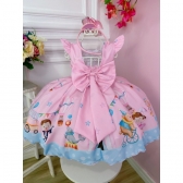 Vestido Infantil Rosa Turma do Circo Com Estrelas Pérolas
